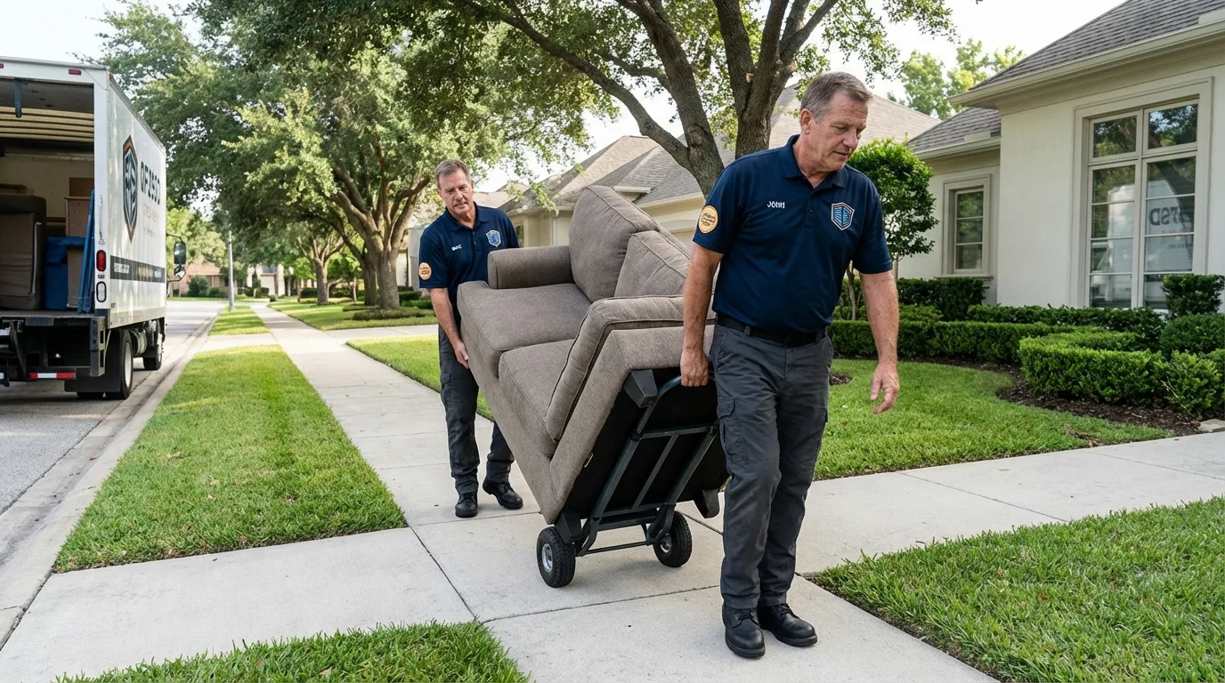 Local residential moving crew loading furniture in San Diego, TX