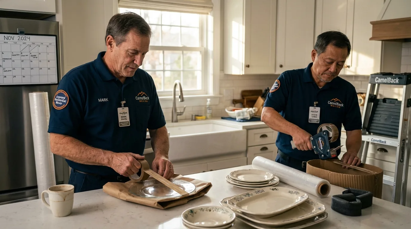 Professional crew packing kitchen dishware in San Diego, TX